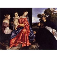 Madonna and Child with Sts Catherine and Dominic and a Donor Painting Reproduction