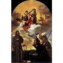 Gozzi Altarpiece, also known as Madonna in Glory with the Christ Child and Sts Francis and Alvise with the Donor Painting Reproduction