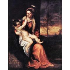 Madonna and Child in an Evening Landscape Painting Reproduction