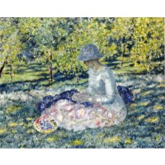 Woman Seated in a Park with Basket Painting Reproduction