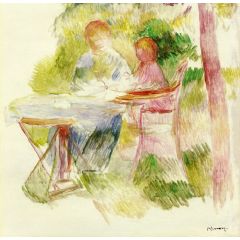 Woman and Child in a Garden Painting Reproduction