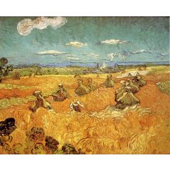 Wheat Stacks with Reaper Painting Reproduction