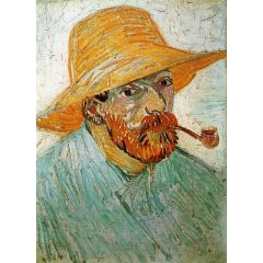 Self Portrait with Pipe and Straw Hat Painting Reproduction