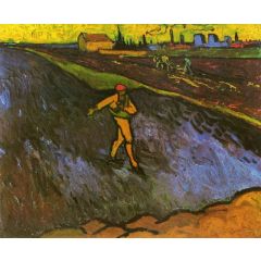 The Sower: Outskirts of Arles in the Background Painting Reproduction