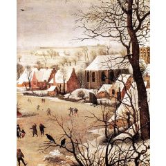 Winter Landscape with Skaters and a Bird Trap, detail Painting Reproduction