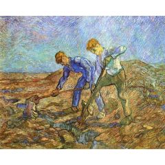 Two Peasants Diging, after Millet Painting Reproduction