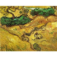 Field with Two Rabbits Painting Reproduction