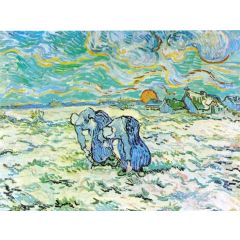 Two Peasant Women Digging in Field with Snow Painting Reproduction