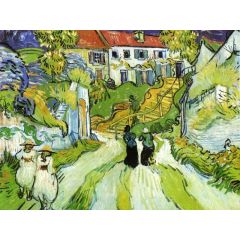 Village Street and Steps in Auvers with Figures Painting Reproduction