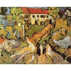 Village Street and Steps in Auvers with Two Figures Painting Reproduction