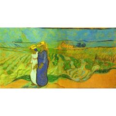 Two Women Crossing the Fields Painting Reproduction