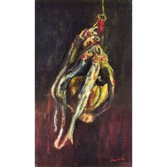 Herrings and a Bottle of Chianti Painting Reproduction