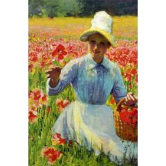 Girl with Poppies Painting Reproduction