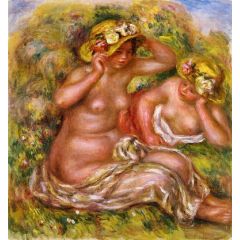 Two Women with Flowered Hat Painting Reproduction