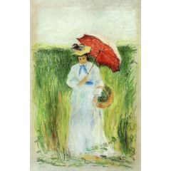 Young Woman with an Umbrella Painting Reproduction