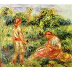 Two Young Women in a Landscape Painting Reproduction