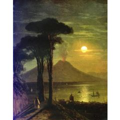 The Bay of Naples on a Moonlit Night and Vesuvius Painting Reproduction