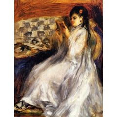 Young Woman in White Reading Painting Reproduction