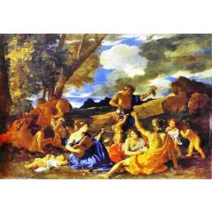 Andrians or The Great Bacchanal with Woman Playing a Lute Painting Reproduction