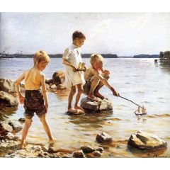 Boys Playing at the Beach Painting Reproduction
