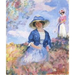 Two young women in the field Painting Reproduction