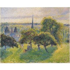 Farm and Steeple at Sunset Painting Reproduction