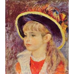 Young Girl in a Blue Hat Painting Reproduction