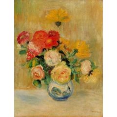 Vase of Roses and Dahlias Painting Reproduction