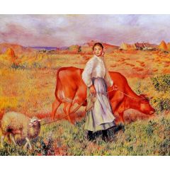 Shepherdess, Cow and Ewe Painting Reproduction