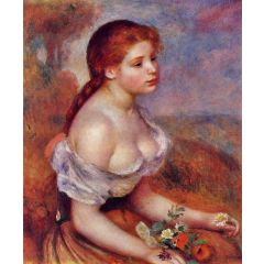 Young Girl with Daisies Painting Reproduction
