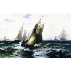 Ships in New York Harbor Painting Reproduction