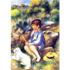Young Boy by the River Painting Reproduction