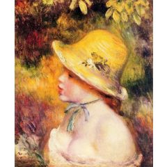 Young Girl in a Straw Hat Painting Reproduction