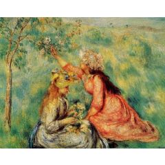 Girls Picking Flowers in a Meadow Painting Reproduction