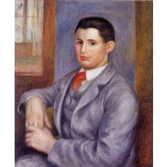 Young Man in a Red Tie, Portrait of Eugene Renoir Painting Reproduction