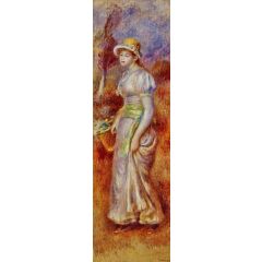 Woman with a Basket of Flowers Painting Reproduction