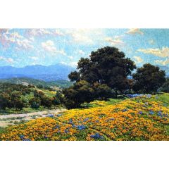 Poppy Field with Oaks and Lupines, also known as A Foothill Trail Painting Reproduction