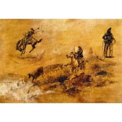 Bronco Busting/Driving In Painting Reproduction