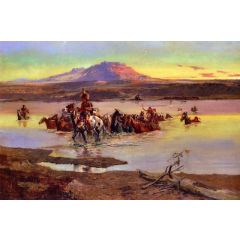Fording the Horse Herd Painting Reproduction