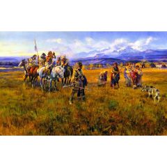 Lewis and Clark Reach Shoshone Camp Led by Sacajawea the Bird Woman, also known as Lewis and Clark Expecdition Painting Reproduction