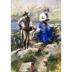 She Turned Her Back on Me and Went Imperturbably On With Her Sketching, also known as Cowboy and Lady Artist Painting Reproduction