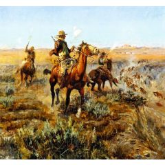 Smoking Cattle Out of the Breaks Painting Reproduction