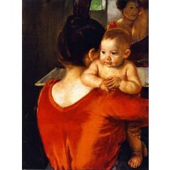 Woman in a Red Bodice and Her Child Painting Reproduction