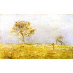 While Daylight Lingers, also known as The Evening Star or Yarding Sheep Painting Reproduction