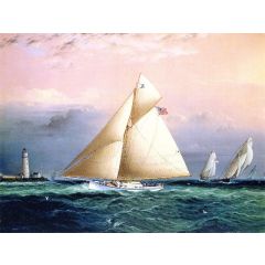 Yacht Race off Boston Light Painting Reproduction