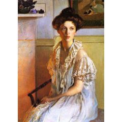 Lady with a Bowl of Violets Painting Reproduction