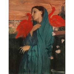 Young Woman with Ibis Painting Reproduction