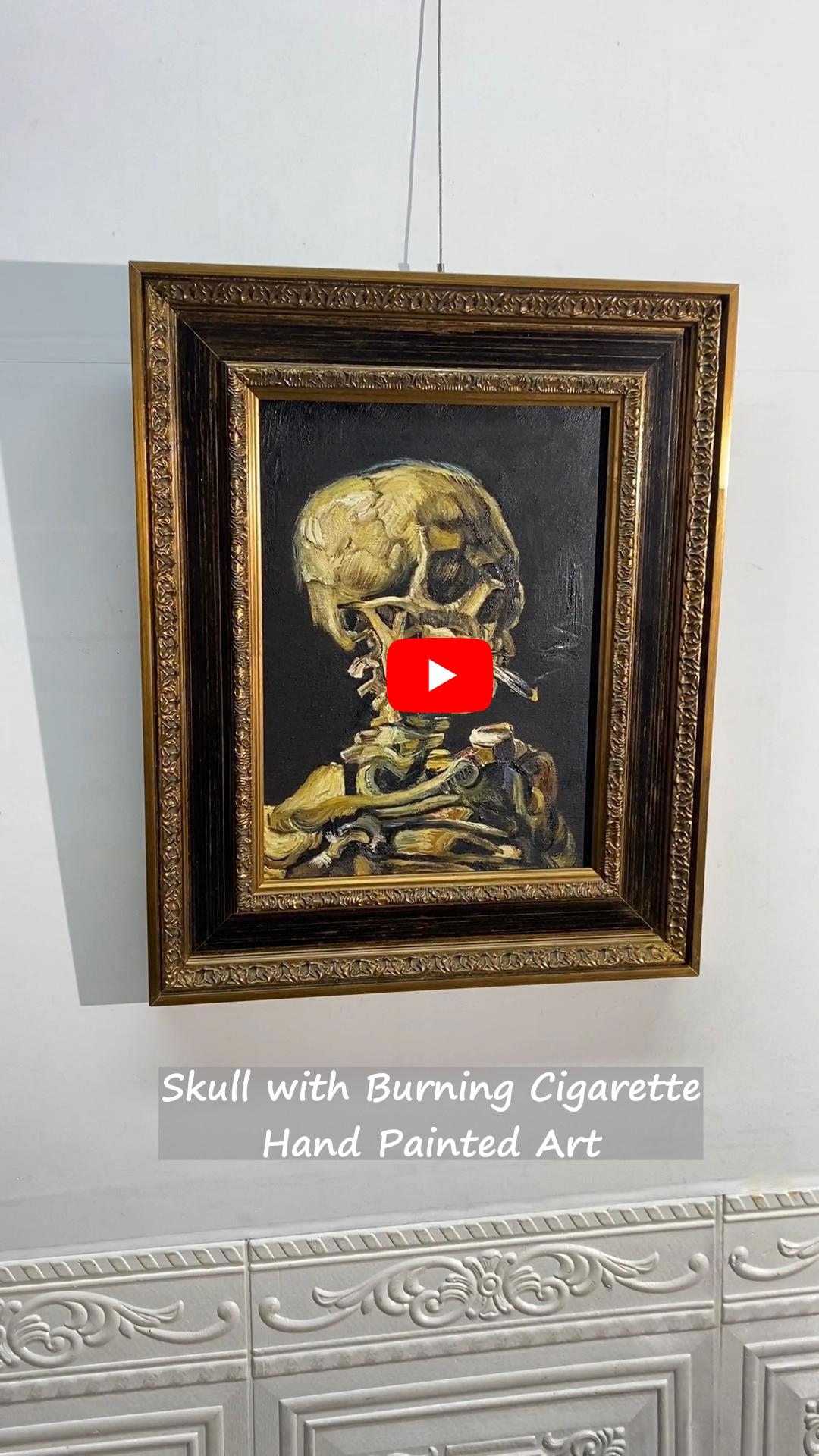 Skull with Burning Cigarette, Framed Painting Video