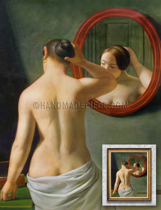 A Nude Woman Doing Her Hair Before a Mirror